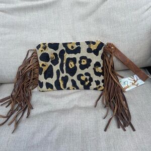 Leopard Print Fringe Clutch